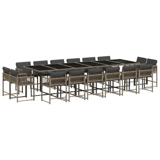 vidaXL 17 Piece Garden Dining Set with Cushions Grey Poly Rattan