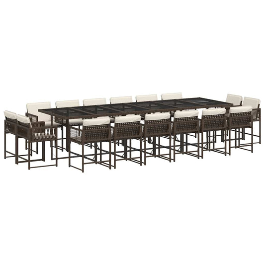 vidaXL 17 Piece Garden Dining Set with Cushions Brown Poly Rattan