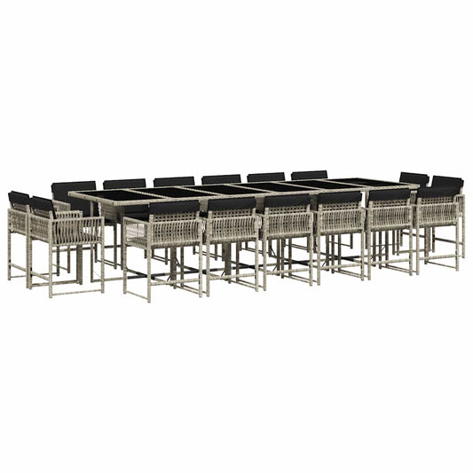 vidaXL 17 Piece Garden Dining Set with Cushions Light Grey Poly Rattan