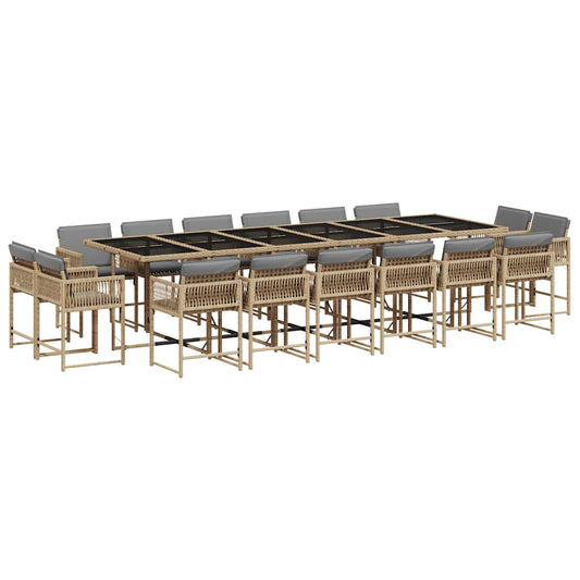 vidaXL 17 Piece Garden Dining Set with Cushions Mix Beige Poly Rattan