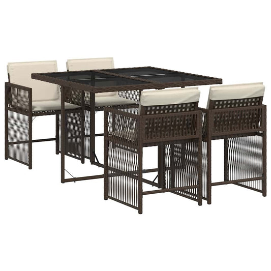 vidaXL 5 Piece Garden Dining Set with Cushions Brown Poly Rattan