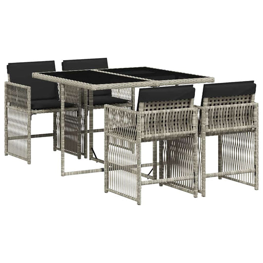 vidaXL 5 Piece Garden Dining Set with Cushions Light Grey Poly Rattan