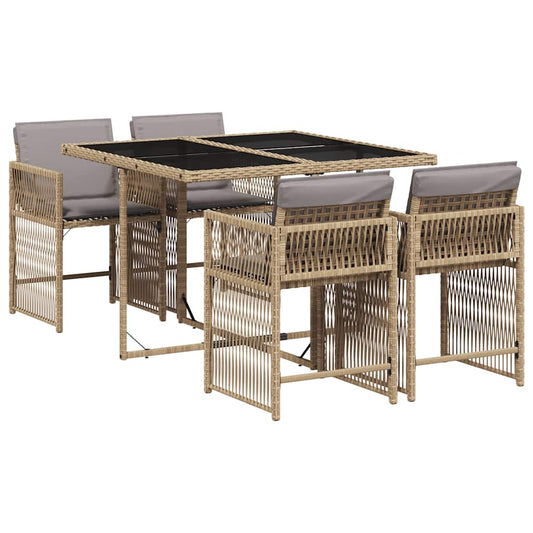 vidaXL 5 Piece Garden Dining Set with Cushions Mix Beige Poly Rattan