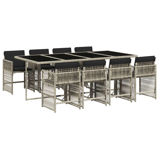 vidaXL 9 Piece Garden Dining Set with Cushions Light Grey Poly Rattan