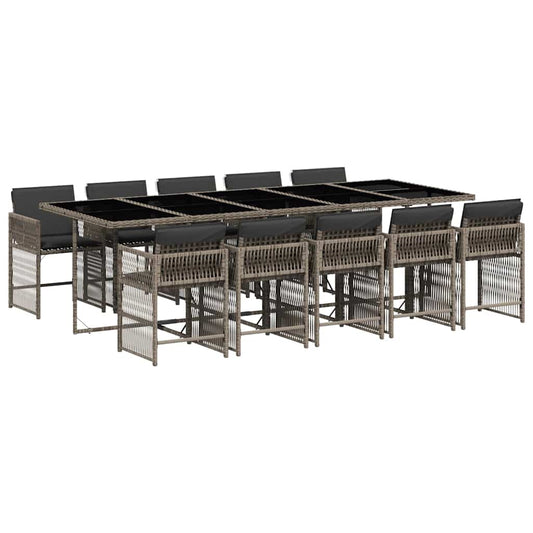 vidaXL 11 Piece Garden Dining Set with Cushions Grey Poly Rattan
