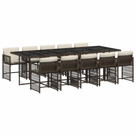 vidaXL 11 Piece Garden Dining Set with Cushions Brown Poly Rattan