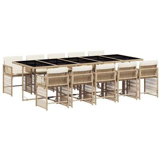 vidaXL 11 Piece Garden Dining Set with Cushions Beige Poly Rattan