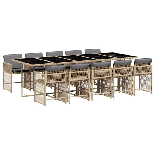 vidaXL 11 Piece Garden Dining Set with Cushions Mix Beige Poly Rattan