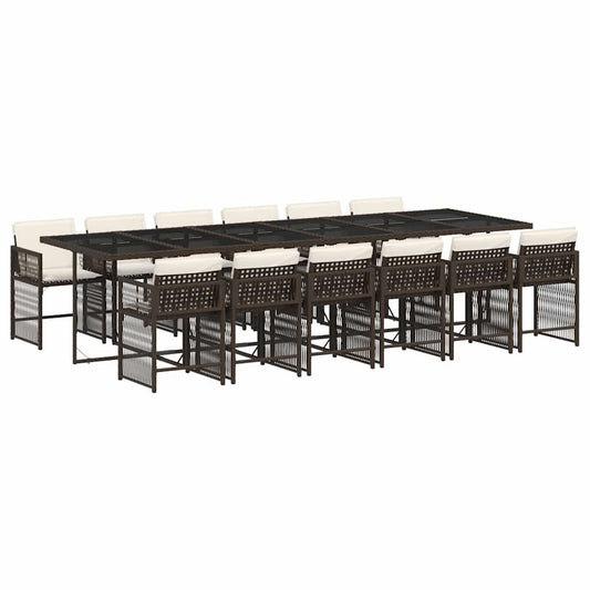 vidaXL 13 Piece Garden Dining Set with Cushions Brown Poly Rattan