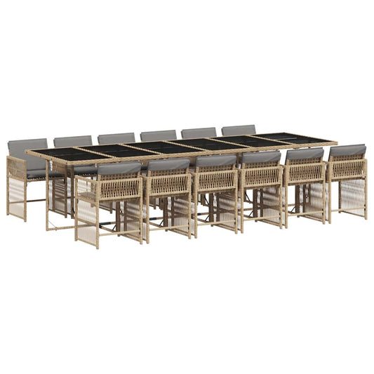 vidaXL 13 Piece Garden Dining Set with Cushions Mix Beige Poly Rattan