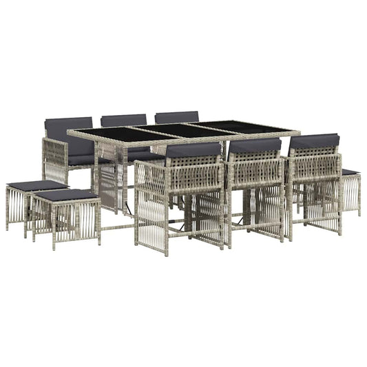 vidaXL 11 Piece Garden Dining Set with Cushions Light Grey Poly Rattan