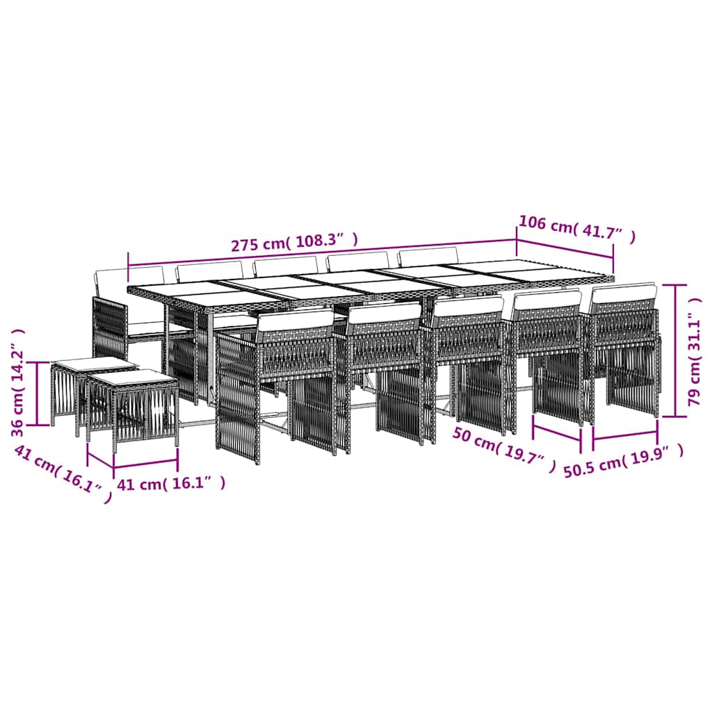 vidaXL Garden Dining Set | Beige and Cream White | PE Rattan | Large | Stackable