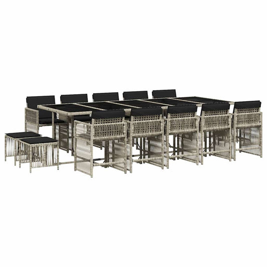 vidaXL 15 Piece Garden Dining Set with Cushions Light Grey Poly Rattan