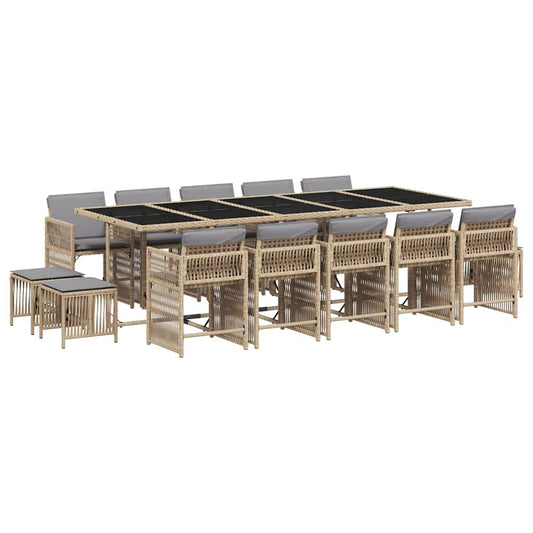vidaXL 15 Piece Garden Dining Set with Cushions Mix Beige Poly Rattan
