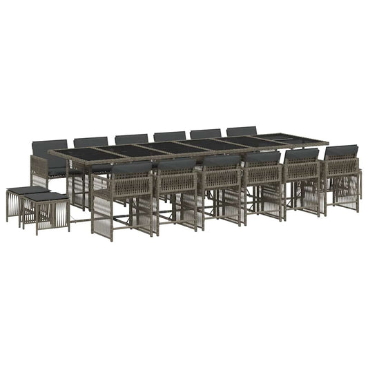 vidaXL 17 Piece Garden Dining Set with Cushions Grey Poly Rattan