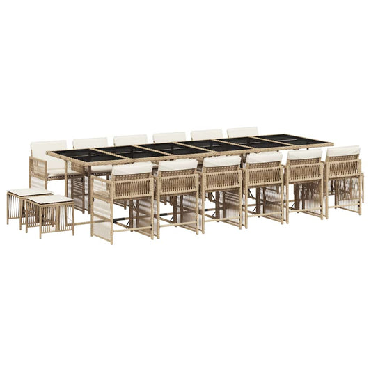 vidaXL 17 Piece Garden Dining Set with Cushions Beige Poly Rattan