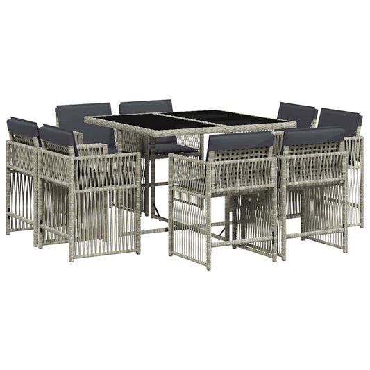 vidaXL 9 Piece Garden Dining Set with Cushions Light Grey Poly Rattan