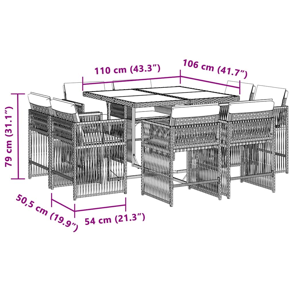 vidaXL 9 Piece Garden Dining Set with Cushions Mix Beige Poly Rattan