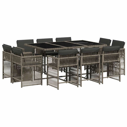 vidaXL 11 Piece Garden Dining Set with Cushions Grey Poly Rattan