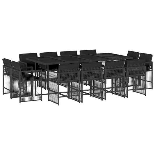 vidaXL 13 Piece Garden Dining Set with Cushions Black Poly Rattan