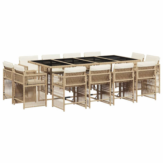 vidaXL 13 Piece Garden Dining Set with Cushions Beige Poly Rattan