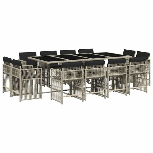 vidaXL 13 Piece Garden Dining Set with Cushions Light Grey Poly Rattan