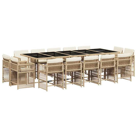 vidaXL 15 Piece Garden Dining Set with Cushions Beige Poly Rattan