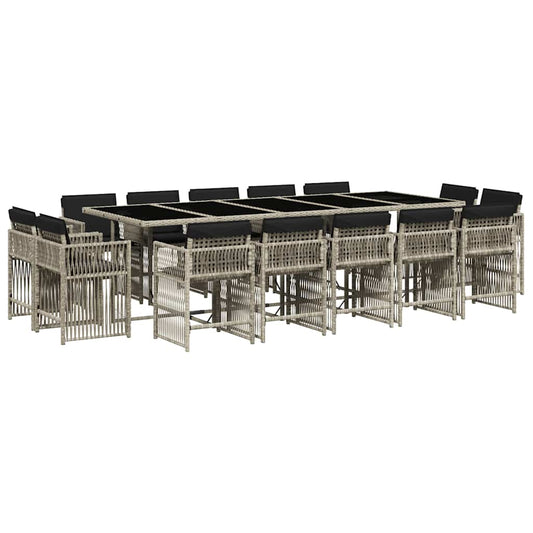 vidaXL 15 Piece Garden Dining Set with Cushions Light Grey Poly Rattan