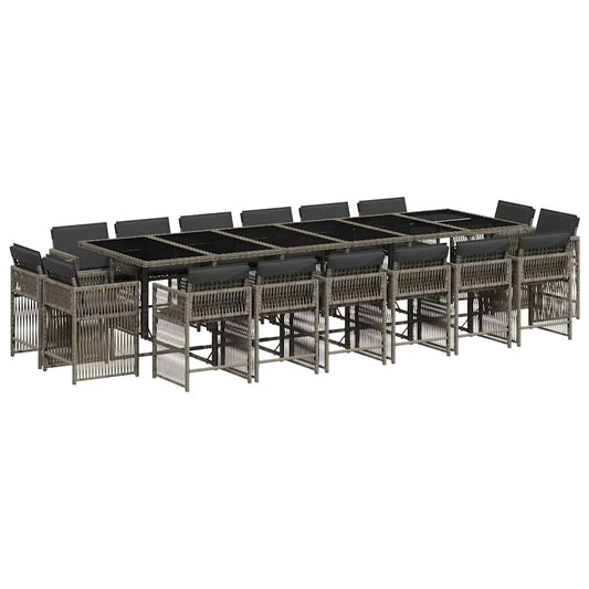 vidaXL 17 Piece Garden Dining Set with Cushions Grey Poly Rattan