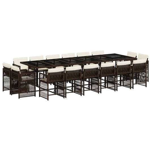 vidaXL 17 Piece Garden Dining Set with Cushions Brown Poly Rattan
