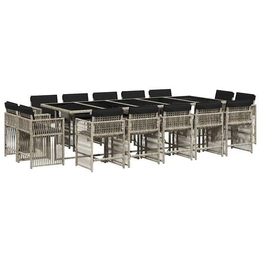 vidaXL 17 Piece Garden Dining Set with Cushions Light Grey Poly Rattan
