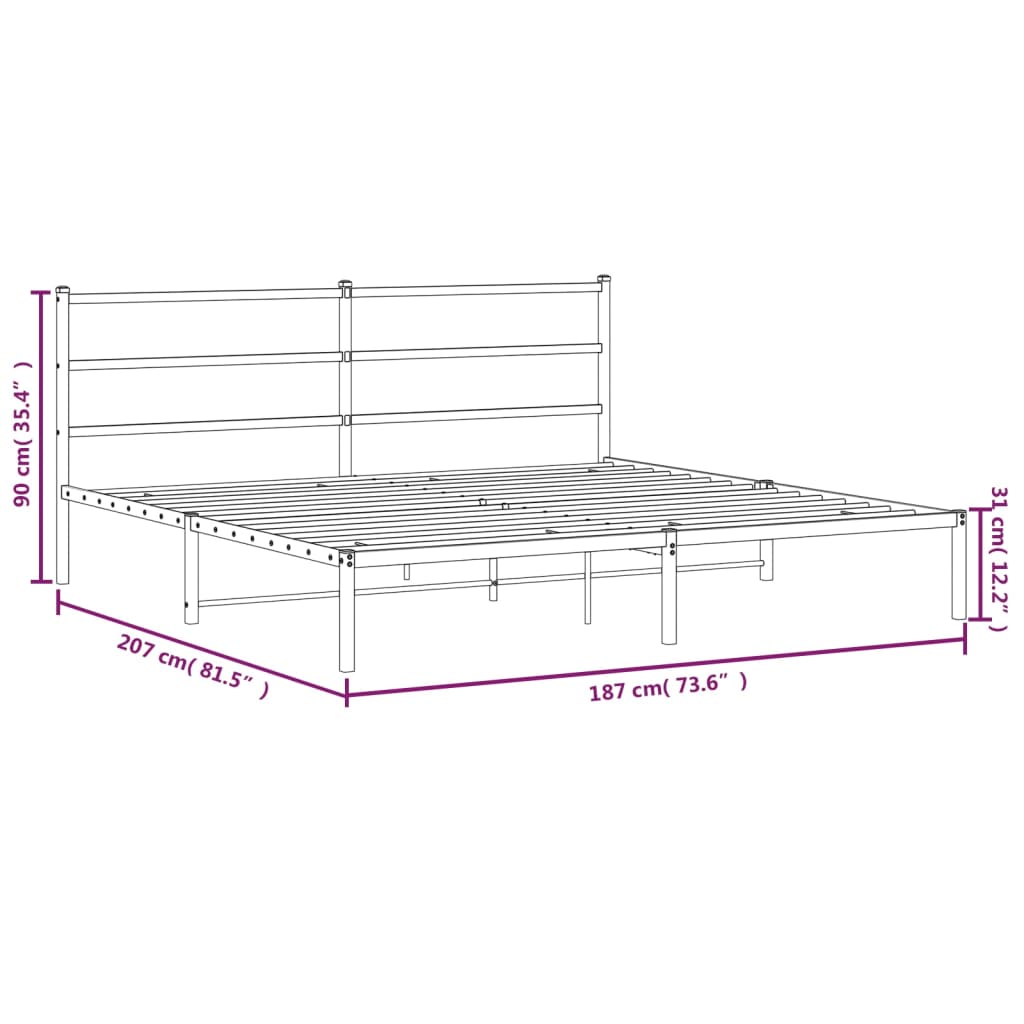 vidaXL Metal Bed Frame without Mattress with Headboard Black 180x200cm