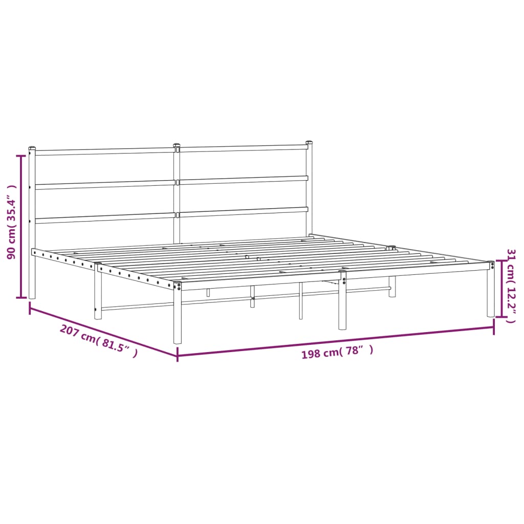 vidaXL Metal Bed Frame without Mattress with Headboard Black 193x203cm