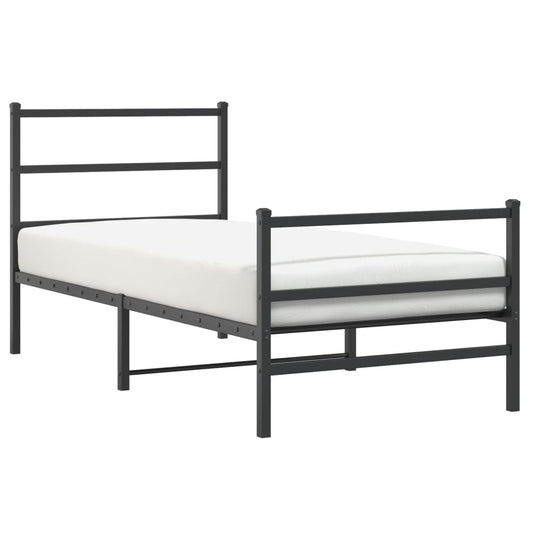 vidaXL Metal Bed Frame without Mattress with Footboard Black 90x200cm