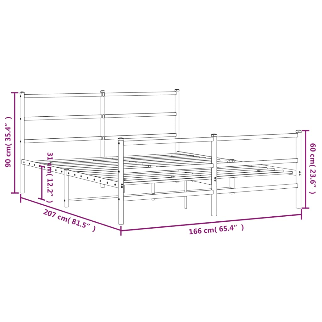 vidaXL Metal Bed Frame without Mattress with Footboard Black 160x200cm