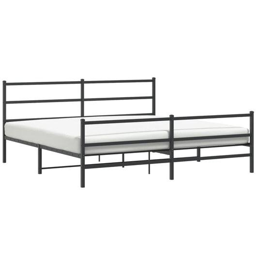 vidaXL Metal Bed Frame without Mattress with Footboard Black 180x200cm