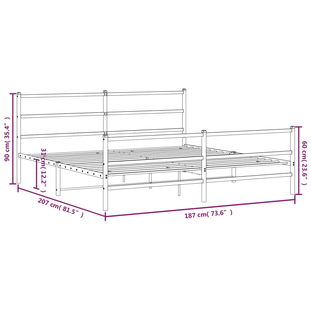 vidaXL Metal Bed Frame without Mattress with Footboard Black 180x200cm