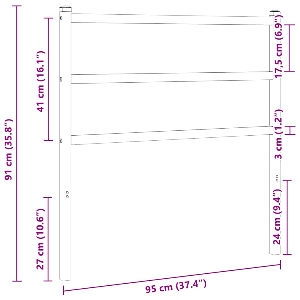 vidaXL Metal Replace Headboard Black 90 cm