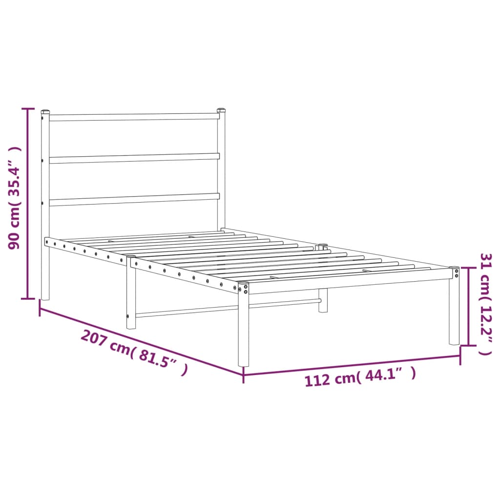 vidaXL Metal Bed Frame without Mattress with Headboard White 107x203cm