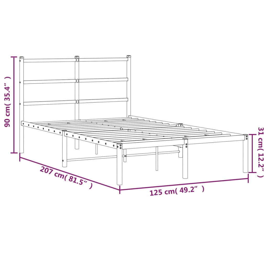 vidaXL Metal Bed Frame without Mattress with Headboard White 120x200cm