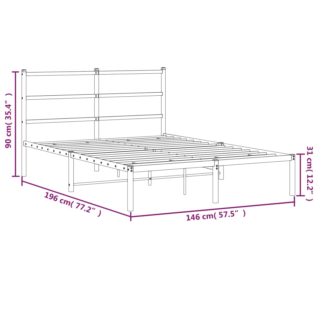 vidaXL Metal Bed Frame without Mattress with Headboard White 140x190cm