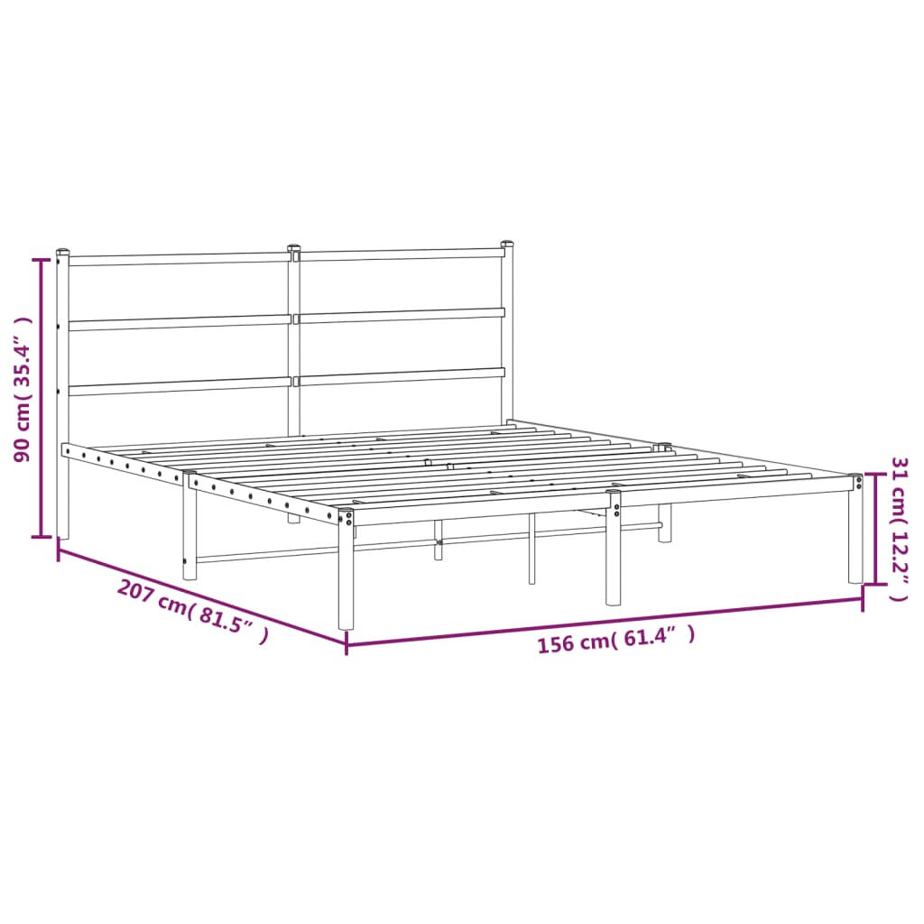 vidaXL Metal Bed Frame without Mattress with Headboard White 150x200cm