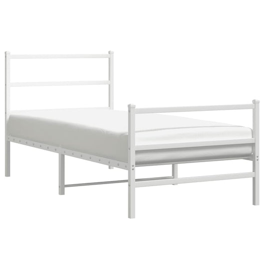 vidaXL Metal Bed Frame without Mattress with Footboard White 90x190cm