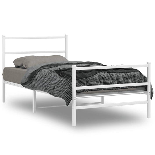 vidaXL Metal Bed Frame without Mattress with Footboard White 100x190cm