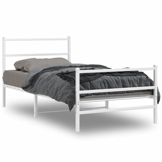 vidaXL Metal Bed Frame without Mattress with Footboard White 100x200cm