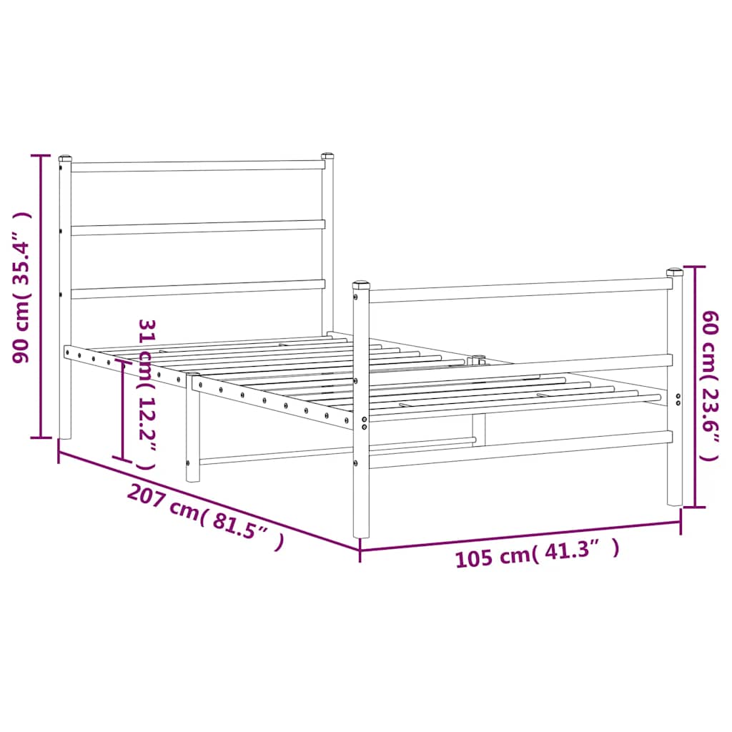 vidaXL Metal Bed Frame without Mattress with Footboard White 100x200cm