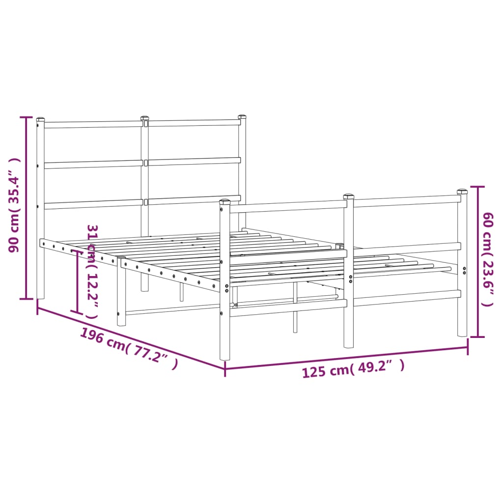 vidaXL Metal Bed Frame without Mattress with Footboard White 120x190cm