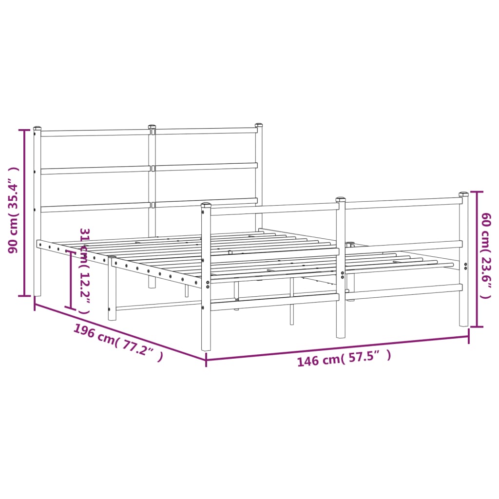 vidaXL Metal Bed Frame without Mattress with Footboard White 140x190cm