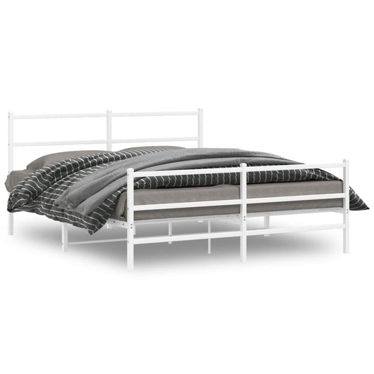 vidaXL Metal Bed Frame without Mattress with Footboard White 150x200cm