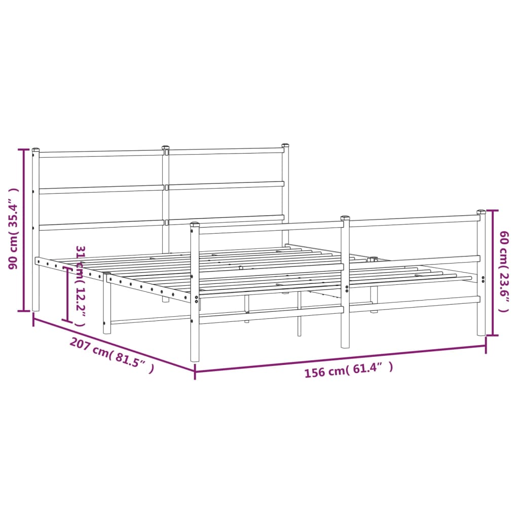 vidaXL Metal Bed Frame without Mattress with Footboard White 150x200cm
